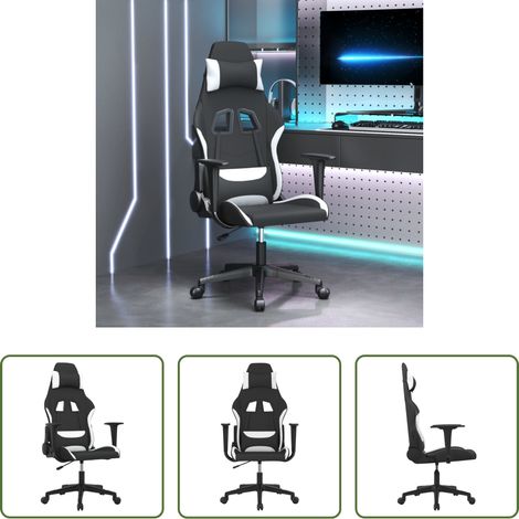 vidaXL Gamingstuhl mit Massage - Gaming-Stuhl mit Massagefunktion Schwarz und Weiß Stoff (1/5)