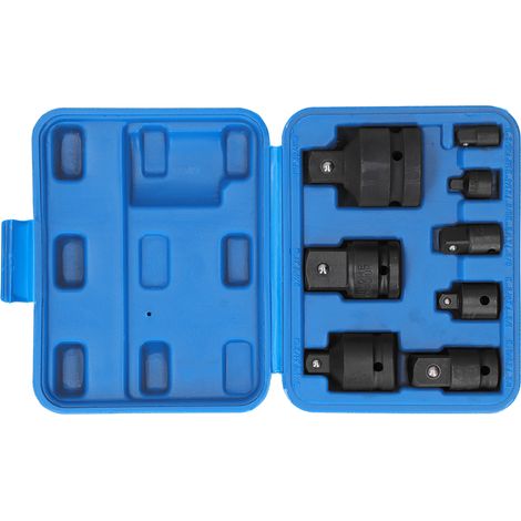Kit de réparation automobile comprenant 8 adaptateurs pneumatiques pour douilles et réducteurs, avec coffret à outils. (1/5)
