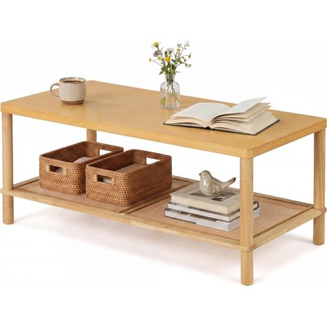 COSTWAY Tavolino Da Salotto Tavolino Da Caffè Moderni Tavolino Da Divano Basso Decorativo Versatile Comodino A 2 Ripiani Salvaspazio Finto Rattan Contenitore (1/5)