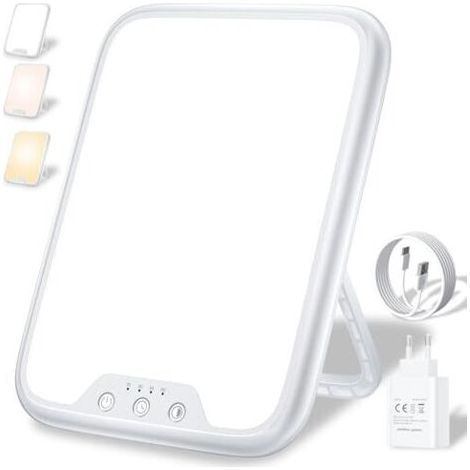 Lampe de luminothérapie 10 000 lux contre la dépression, lampe de lumière du jour avec 3 températures de couleur, luminosité réglable, 4 réglages de minuterie, technologie LED pour un