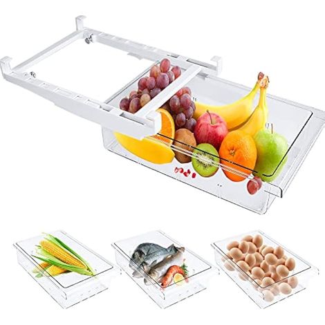 Organisateur de Réfrigérateur Transparent Extensible - Boîte de Rangement pour Frigo avec Tiroir pour Fruits et Légumes, 30 20 9.5cm (1/5)