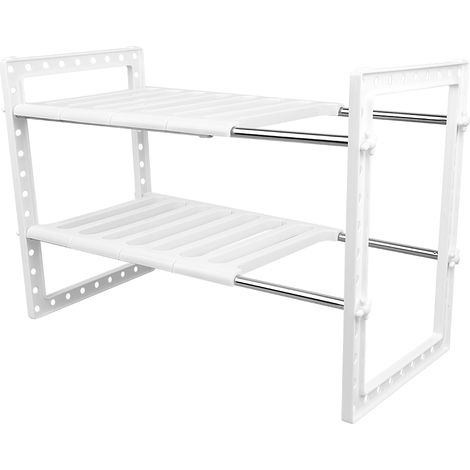 Organizzatore portaoggetti estensibile sotto lavello per ripiano portaoggetti per cucina, bagno, camera da letto, soggiorno, lunghezza regolabile 38-70 cm, capacità di carico 15kg (bianco)