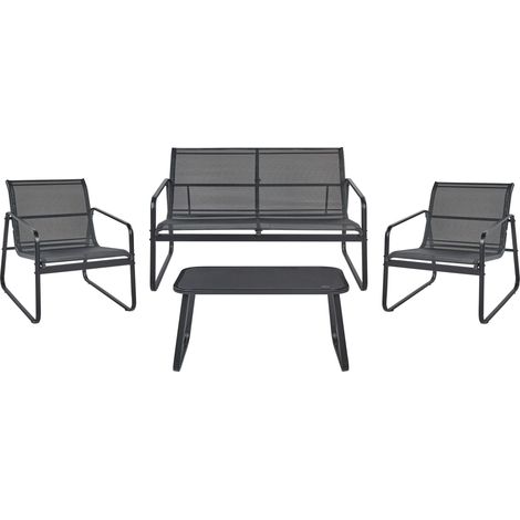 Set di divani da giardino in metallo nero 4 posti con tavolo Barrea