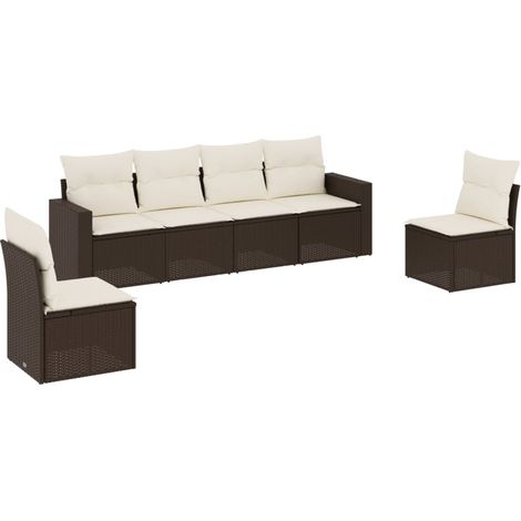 Salon de jardin avec coussins 6 pcs marron résine tressée (1/3)