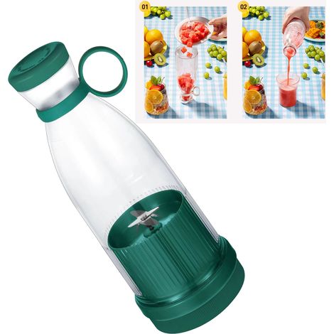 Blender portable multifonction rechargeable à 360°, mini extracteur de jus électrique portatif, idéal pour les voyages et les résidences étudiantes (vert). (1/5)