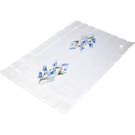 Weiße, bestickte Serviette 30/45 Frühlingsserviette mit Stickerei BLAUEN BLUMEN (1/5)