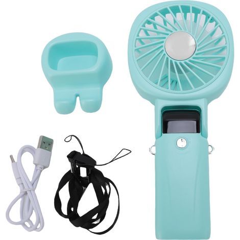 Ventilateur portable avec batterie externe, silencieux, à suspendre, USB, idéal pour les voyages et les activités de plein air (vert). (1/5)