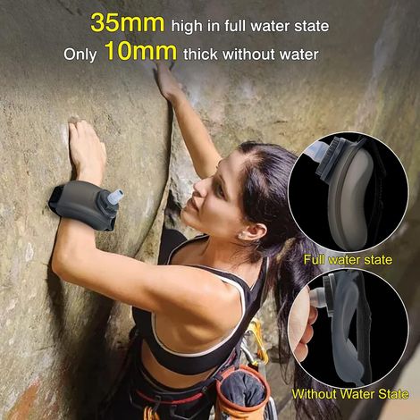 Gourde de sport au poignet avec dragonne ajustable, 200 ml, silicone souple, sans BPA, idéale pour l'hydratation, le jogging matinal, la course à pied, l'escalade et les exercices mains libres (noir) (1/4)