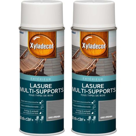 Lasure aérosol Multi-supports - Lot de 2 - Tous types de bois extérieur - Mat Gris urbain 400 mL - Xyladecor