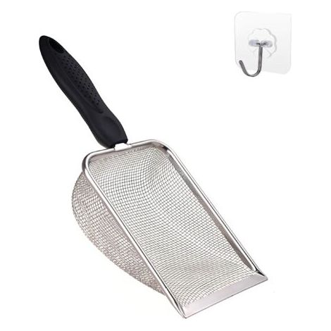 Petite pelle à litière pour chat en maille d'acier inoxydable Pelle de nettoyage de sable pour reptiles en maille métallique fine Revêtement antiadhésif (1/5)
