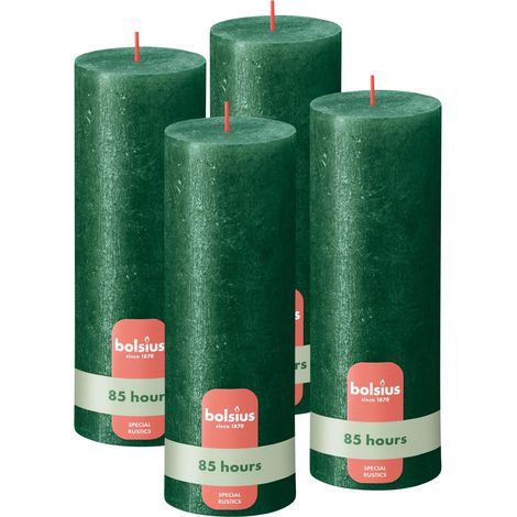 Bougie rustique - Vert - Métallique - 19 cm - Lot de 4 - Bougies décoratives - Contient de la cire végétale naturelle - Sans huile de palme (1/5)