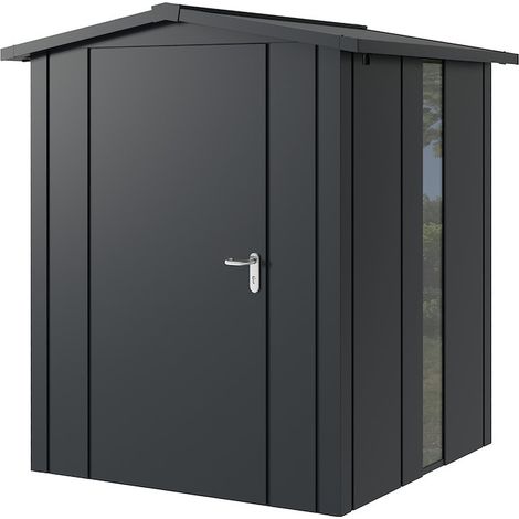 Hörmann Metall-Gerätehaus "Juno" mit Satteldach, JSD2 - Design, 166 x 166 cm (B x T), anthrazit, mit bodentiefem Fenster, 1-flüglige Tür, Anschlag links