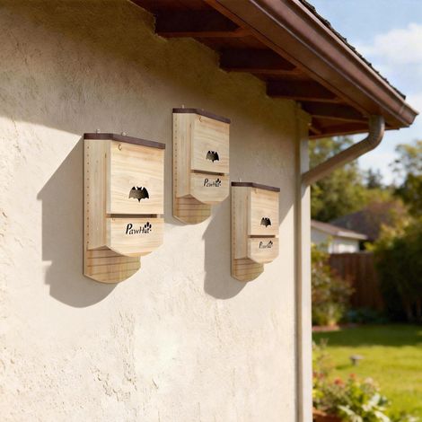 Lot de 3 Nichoirs Chauve Souris en Bois abri à chauves-souris avec Plateforme Rainurée 23 x 9,5 x 36,5 cm bois naturel (1/5)