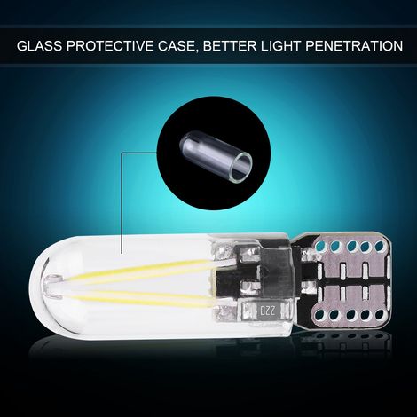 Lot 10 ampoules LED W5W T10 194 12V COB filament verre blanc pour éclairage intérieur, lecture, DRL et coffre auto (1/5)