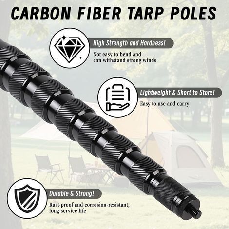 LALAGO Lot de 2 Poteaux de Tente Télescopiques en Fibre de Carbone - 3 m Réglables Poteaux de Bâche, Mât de Bâche Télescopique Légers et Solides, pour Le Camping Tente, Taps ou Voile d'ombrage (1/4)