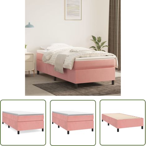 The Living Store Sommier à lattes de lit avec matelas Rose 100x200 cm Velours - Lit Tapissier - Lit Double - Literie - Chambre À Coucher - Literie Rose (1/5)