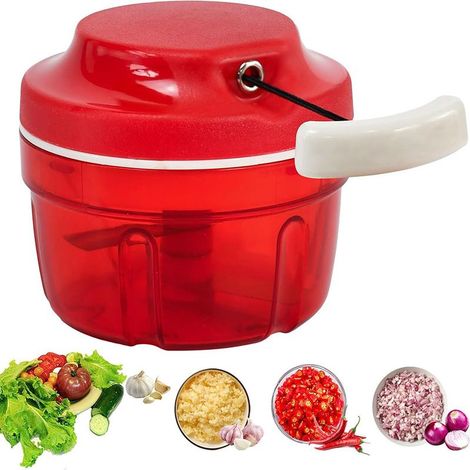 CYRILL – Hachoir Manuel , Hachoir Legumeavec Cordon , Coupe Oignons , pour Légumes , Ail , Noix , Herbes Aromatiques ou Fruits , Plastique (Rouge - 300 ml) (1/5)