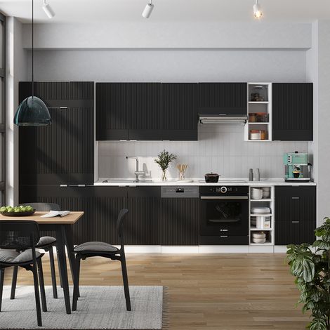 Cuisine Fame-Line, Noir rayé/blanc, 355 cm , PT Anthracite, Vicco