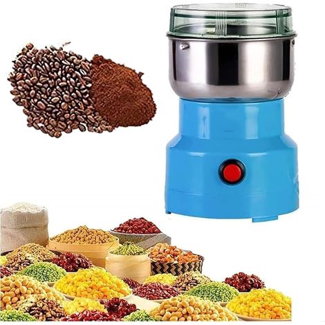 200W Moulin à Céréales Multifonctionnel (Bleu),Moulin à Café Ultra Fin,200ml Broyeur à Épices Électrique Portable,Acier Inoxydable,Parfait pour Matières Sèches,Herbes,Café (1/5)