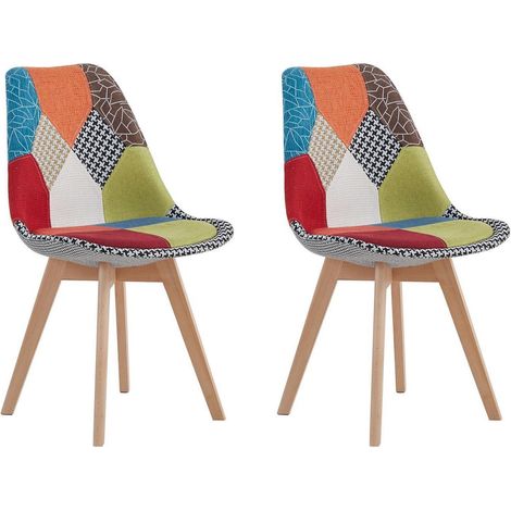 2er-Set Patchwork Esszimmerstühle mit Massivholzbeinen, gepolstert, Rot (1/5)