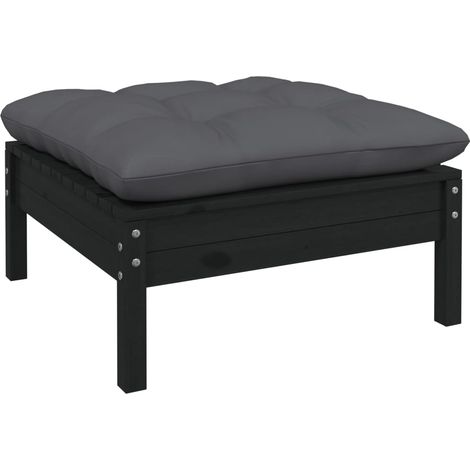 FIMEI Repose-pied de jardin avec coussin anthracite Bois de pin Noir (1/5)
