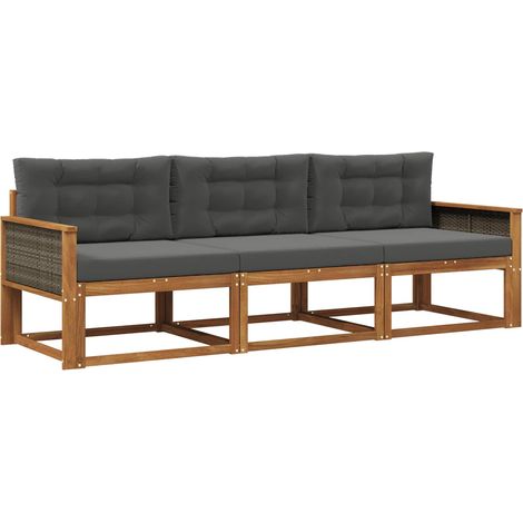 Set di divani da esterno con cuscino 3 pz Salotto da Giardino Naturale e Antracite (1/5)