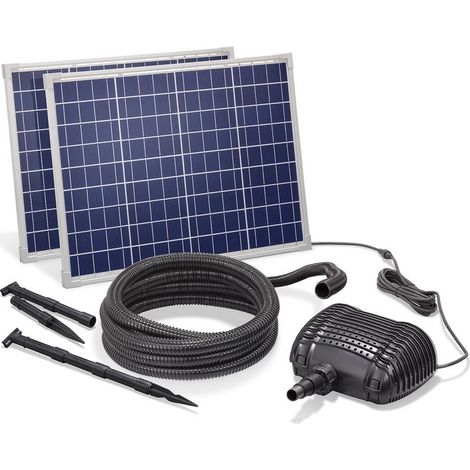 Esotec – Pompe fontaine solaire 3400L-100W – Débit max 3400 l/h – Hauteur de refoulement max 2,5m – 2 panneaux solaires 50W (1/9)