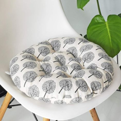 Coussin de chaise rond de style bohème, adapté au jardin, à la terrasse, à l'intérieur, à la cuisine et au bureau, beige/blanc, diamètre 40 cm