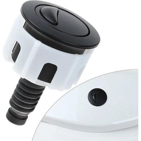 Pulsante di scarico del WC azionato da cavo. Pulsante rotondo nero a doppio scarico per cassette di scarico. Accessori per il bagno. (1/5)