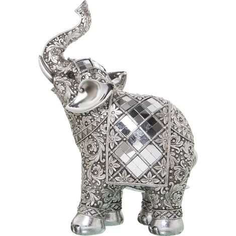 Figurine Résine Éléphant Argenté Avec Miroirs 21X10X30 Cm (1/2)