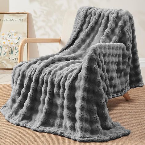 Plaid Canape Grande Taille,Tissu Polaire à Bulles, Ultra Doux, Cocooning et Chaud, Idéal pour Canape, Gris, Couverture lit 2 Personnes,Idéal pour Le Sofa et la Voiture, 150x200cm (1/5)