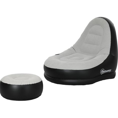 Canapé gonflable avec pouf et porte-gobelet, gris clair, 125 x 100 x 87 cm, siège d'appoint compact pour maison ou camping  CHICFURN (1/5)
