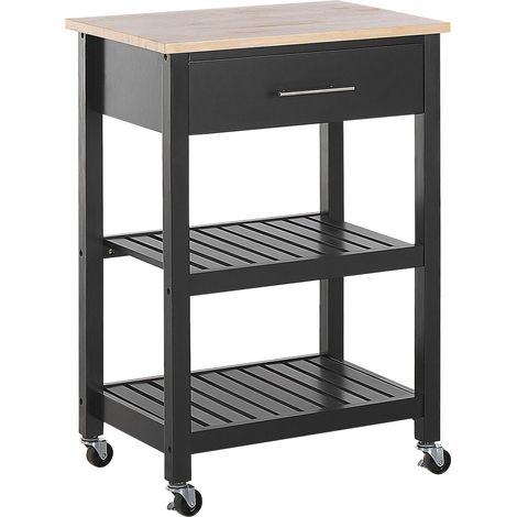 Carrello cucina nero legno di pino e mdf Hiuma