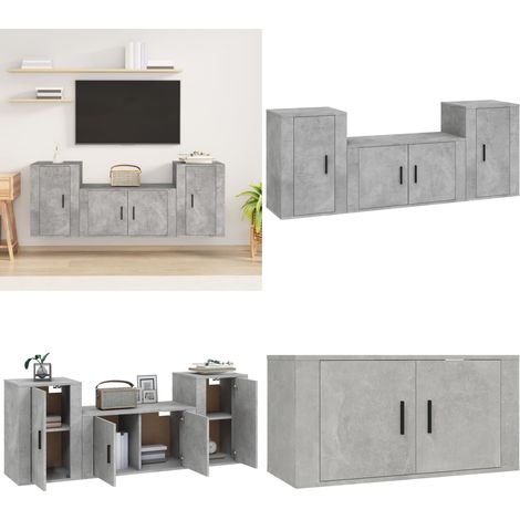 3-tlg. TV-Schrank-Set Betongrau Holzwerkstoff - TV-Schrank - Holzwerkstoff Möbel - Wohnzimmer Dekoration - Wandmontage Regal - Grauer TV-Stand - Home & Living (1/5)