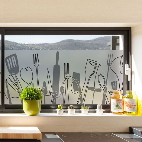 Film Fenêtre Anti Regard Occultant - CUISINE USTENSILES - Stickers pour Vitres & Porte de Douche - 40x200cm (1/5)