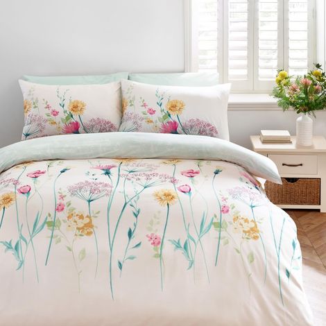 Parure de lit Simple réversible avec Housse de Couette et taie d'oreiller Motif Floral (1/5)