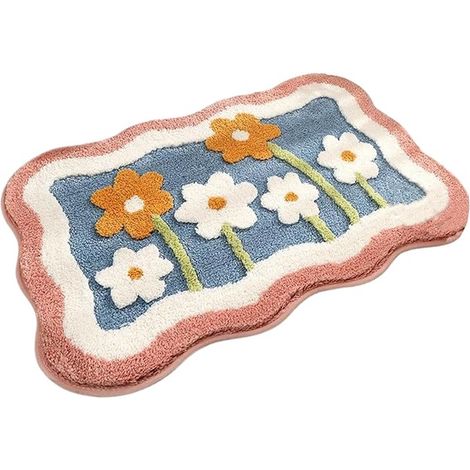 VHV Badematte 40 x 60 cm – Weiche Badematte aus Kaschmirimitat mit Blumenmuster – Rutschfest und super saugfähig – Stilvoller Dekoteppich fürs Badezimmer (1/4)