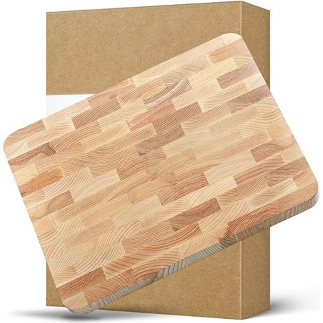 Planches à Découper, Bois de Frêne Plateau De Servir avec Poignée Intégrée, Planchette de Service avec Pied Antidérapant, Espace pour Bac de Récupération (1/5)