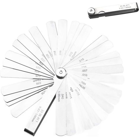 Dickenmessgerät, Messbereich Zoll, metrisch und imperial, mm, Zoll, 32 Klingen, Blatt, professionelles Messwerkzeug aus Edelstahl (1/3)