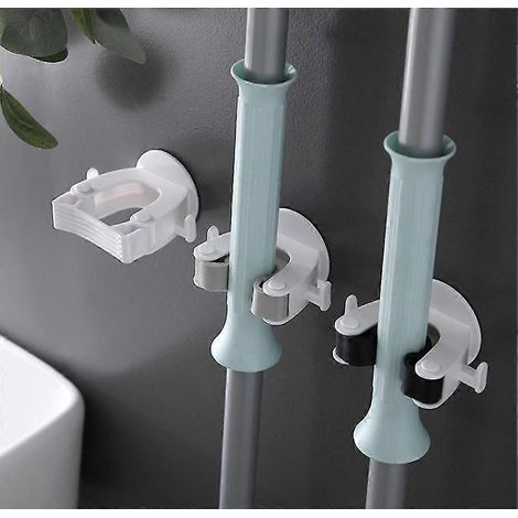 Support mural robuste pour balai, fixation adhésive sans perçage, ultra-antidérapant, pour balai et pelle à poussière, idéal pour la maison et la cuisine. (1/4)