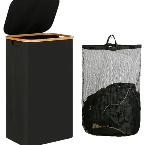 Meuble panier à linge avec couvercle 40.5x33x75cm panier linge sale doté d'un sac intérieur amovible (1/4)