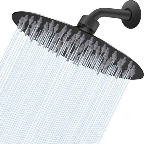 Rain shower head, Boost, high flow, high pressure, stainless steel, black, 8 inches (1/4)