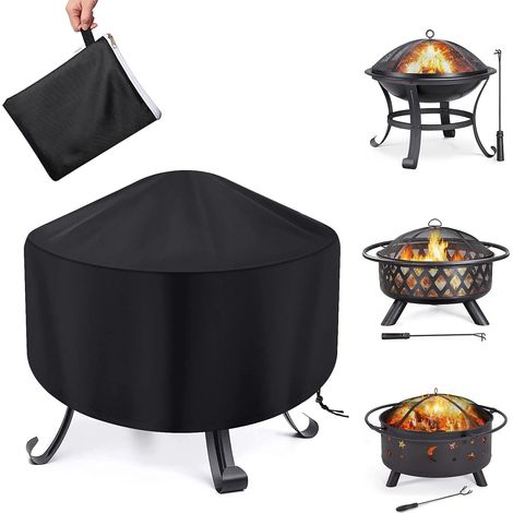 Housse noire pour brasero de terrasse, compatible avec les foyers extérieurs ronds de 90 cm (420D). (1/5)