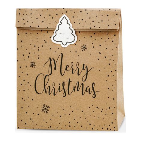 Sacs cadeaux Joyeux Noël, kraft, 25x11x27cm (1 paquet / 3 pièces) (1/5)