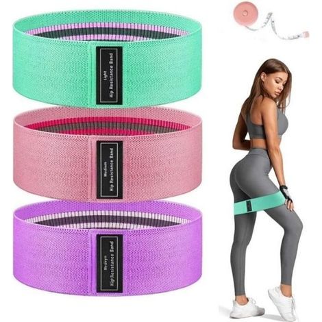 Set of 3 Fabric Resistance Bands for Fitness, Pilates, and Rehabilitation - Green, Pink, and Purple (1/4)