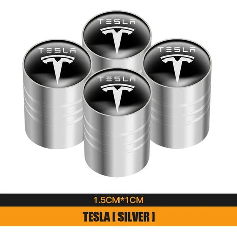 (Argent) 4 bouchons de valve de pneu en métal pour Model 3, Model S, Model X, Model Y et Roadster - Accessoires de décoration automobile (1/5)