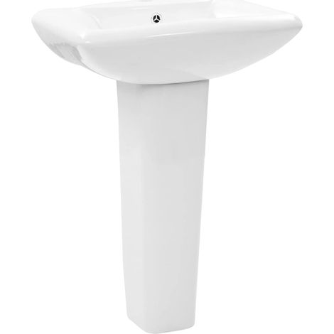 Freistehendes Waschbecken/Waschmuschel/Waschtisch mit Säule Keramik Weiß 580x470x200 mm (1/5)