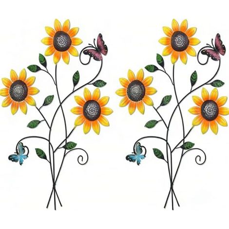Décoration Murale en Métal Tournesol avec Papillons Art Mural Floral Suspendu Déco Mur Fer Design Floral Décoration Intérieur Extérieur pour Salon, Chambre Patio Jardin
