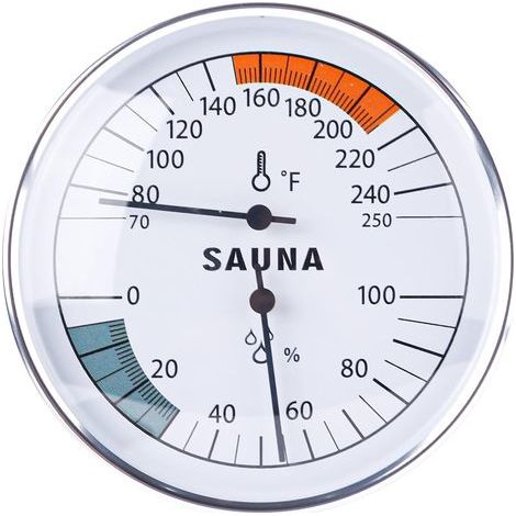 Sauna-Thermometer/Hygrometer (2-in-1), Metall und Glas, analoge Anzeige, für Sauna, Dampfbad und Infrarotsauna. (1/5)
