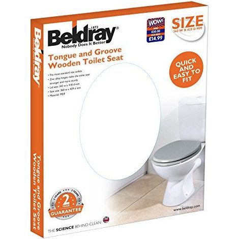 Beldray LA033758EU Abattant WC, Tongue and Groove Siege et Couvercle de Toilette en Bois, Installation et Nettoyage Faciles, Blanc
